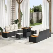 Lauko baldų komplektas Sodo Sofų Rinkinys 9 pcs Juoda poliratanas