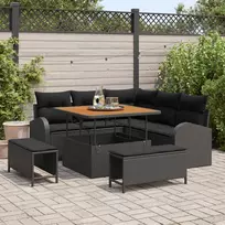 Lauko baldų komplektas Sodo Sofų Rinkinys su pagalve 8 pcs Juoda poliratanas