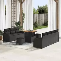 Sodo Sofų Rinkinys su pagalve su saugykla 10 pcs Juoda