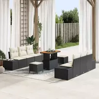 Lauko baldų komplektas Sodo Sofų Rinkinys su pagalve 9 pcs Juoda poliratanas