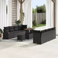 Sodo Sofų Rinkinys su pagalve su saugykla 11 pcs Juoda