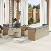Sodo Sofų Rinkinys 10 pcs smėlio ir šviesiai pilkos spalvos