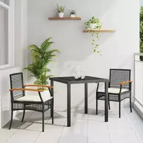 Lauko baldų komplektas Sodo valgomojo komplektas su pagalve 3 pcs Juoda Ratanas