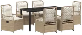 Lauko baldų komplektas Sodo valgomojo komplektas 7 pcs Bežė ir kreminė balta