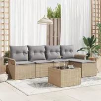 Lauko baldų komplektas Lauko sofa 6 vnt. Smėlio poliratanas