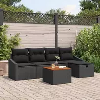 Sodo Sofų Rinkinys su pagalve 6 pcs Juoda Poli ratanas