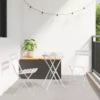Lauko baldų komplektas Sulankstomas bistro rinkinys 3 pcs Balta Plienas