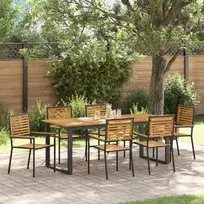 Lauko baldų komplektas Sodo valgomojo komplektas 7 pcs Juoda Kietos akacijos mediena