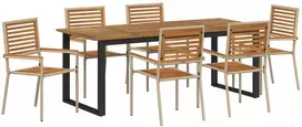 Lauko baldų komplektas Sodo valgomojo komplektas 7 pcs Smėlio Kietos akacijos mediena
