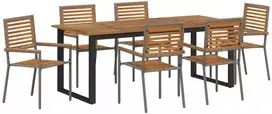 Lauko baldų komplektas Sodo valgomojo komplektas 7 pcs Pilka Kietos akacijos mediena