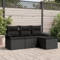 Sodo Sofų Rinkinys su pagalve 4 pcs Juoda Poli ratanas