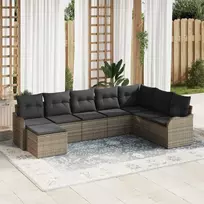 Sodo Sofų Rinkinys su pagalve 8 pcs Pilka Poli ratanas