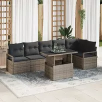 Lauko baldų komplektas Sodo Sofų Rinkinys su pagalve 7 pcs Pilka Poli ratanas