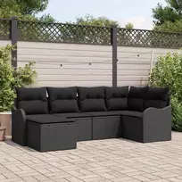 Lauko baldų komplektas Sodo Sofų Rinkinys su pagalve 6 pcs Juoda Poli ratanas