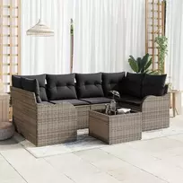 Sodo Sofų Rinkinys 7 pcs Pilka Poli ratanas, plienas ir stiklas