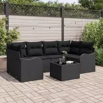 Sodo Sofų Rinkinys 7 pcs Juoda Poli ratanas, plienas ir stiklas