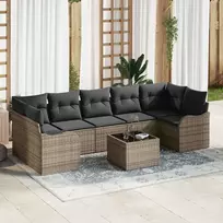 Sodo Sofų Rinkinys 8 pcs Pilka Poli Ratanas, Plienas ir Stiklas