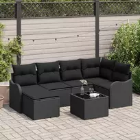 Lauko baldų komplektas Sodo Sofų Rinkinys su pagalve 7 pcs Juoda Poli ratanas