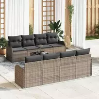 Sodo Sofų Rinkinys 9 pcs Pilka Poli Ratanas, Plienas ir Stiklas