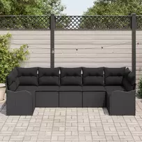 Lauko baldų komplektas Sodo Sofų Rinkinys su saugykla 7 pcs Juoda Poli ratanas