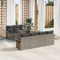 Sodo Sofų Rinkinys su pagalve 8 pcs Pilka Poli ratanas