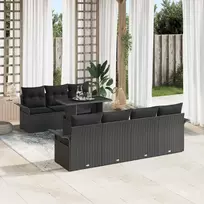 Sodo Sofų Rinkinys su pagalve 8 pcs Juoda Poli ratanas