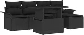 Lauko baldų komplektas Sodo Sofų Rinkinys su pagalve 6 pcs Juoda Poli ratanas