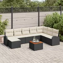 Lauko baldų komplektas Sodo Sofų Rinkinys 9 pcs Juoda ir kreminė poliratanas