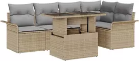 Lauko baldų komplektas Sodo Sofų Rinkinys su pagalve 6 pcs Smėlio Poli ratanas