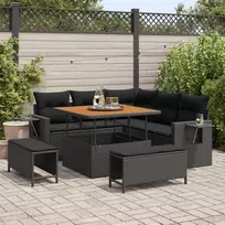 Lauko baldų komplektas Sodo Sofų Rinkinys su pagalve 8 pcs Juoda poliratanas