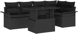 Lauko baldų komplektas Sodo Sofų Rinkinys su pagalve 6 pcs Juoda Poli ratanas