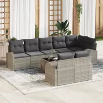 Lauko baldų komplektas Sodo Sofų Rinkinys su pagalve 9 pcs Šviesiai pilka poliratanas