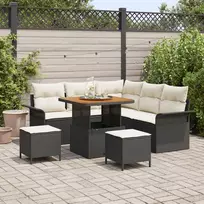 Lauko baldų komplektas Sodo Sofų Rinkinys su pagalve 8 pcs Juoda poliratanas
