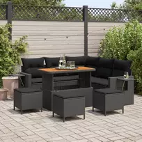 Lauko baldų komplektas Sodo Sofų Rinkinys su pagalve 9 pcs Juoda poliratanas
