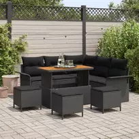 Lauko baldų komplektas Sodo Sofų Rinkinys su pagalve 9 pcs Juoda poliratanas