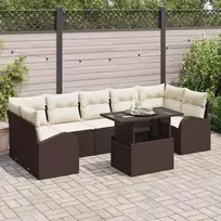Sodo Sofų Rinkinys su pagalve 8 pcs Ruda Poli ratanas