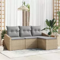 Lauko baldų komplektas Sofos komplektas su pagalve 4 pcs Smėlio poliratanas