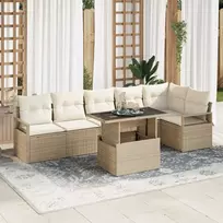 Lauko baldų komplektas Sodo Sofų Rinkinys su pagalve 7 pcs Smėlio Poli ratanas