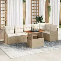 Sodo Sofų Rinkinys su pagalve 7 pcs smėlio ir kreminės spalvos