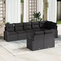 Lauko baldų komplektas Sodo Sofų Rinkinys su pagalve 8 pcs Juoda poliratanas