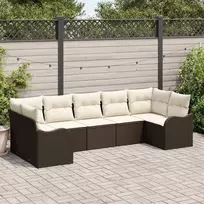 Lauko baldų komplektas Sodo Sofų Rinkinys su saugykla 7 pcs Ruda ir balta Poli ratanas