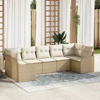 Lauko baldų komplektas Sodo Sofų Rinkinys 7 pcs Smėlio ir balta Poli ratanas