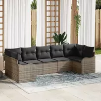Lauko baldų komplektas Sodo Sofų Rinkinys su saugykla 7 pcs Pilka Poli ratanas
