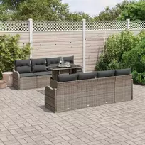 Sodo Sofų Rinkinys su pagalve 9 pcs Pilka Poli ratanas