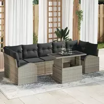 Sodo Sofų Rinkinys su pagalve 8 pcs Šviesiai pilka Poli ratanas