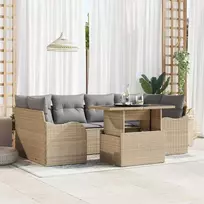 Sodo Sofų Rinkinys su pagalve 7 pcs Smėlio Poli ratanas