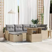 Lauko baldų komplektas Sodo Sofų Rinkinys su pagalve 7 pcs Smėlio Poli ratanas