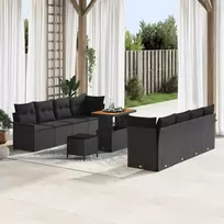 Lauko baldų komplektas Sodo Sofų Rinkinys su pagalve 11 pcs Juoda poliratanas