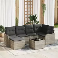 Lauko baldų komplektas Sodo Sofų Rinkinys su pagalve 7 pcs Šviesiai pilka Poli ratanas