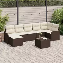 Sodo Sofų Rinkinys su pagalve 8 pcs Ruda ir balta Poli ratanas